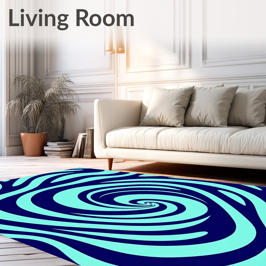 Deep Blue Swirling Aqua Waves Rug
