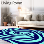 Deep Blue Swirling Aqua Waves Rug