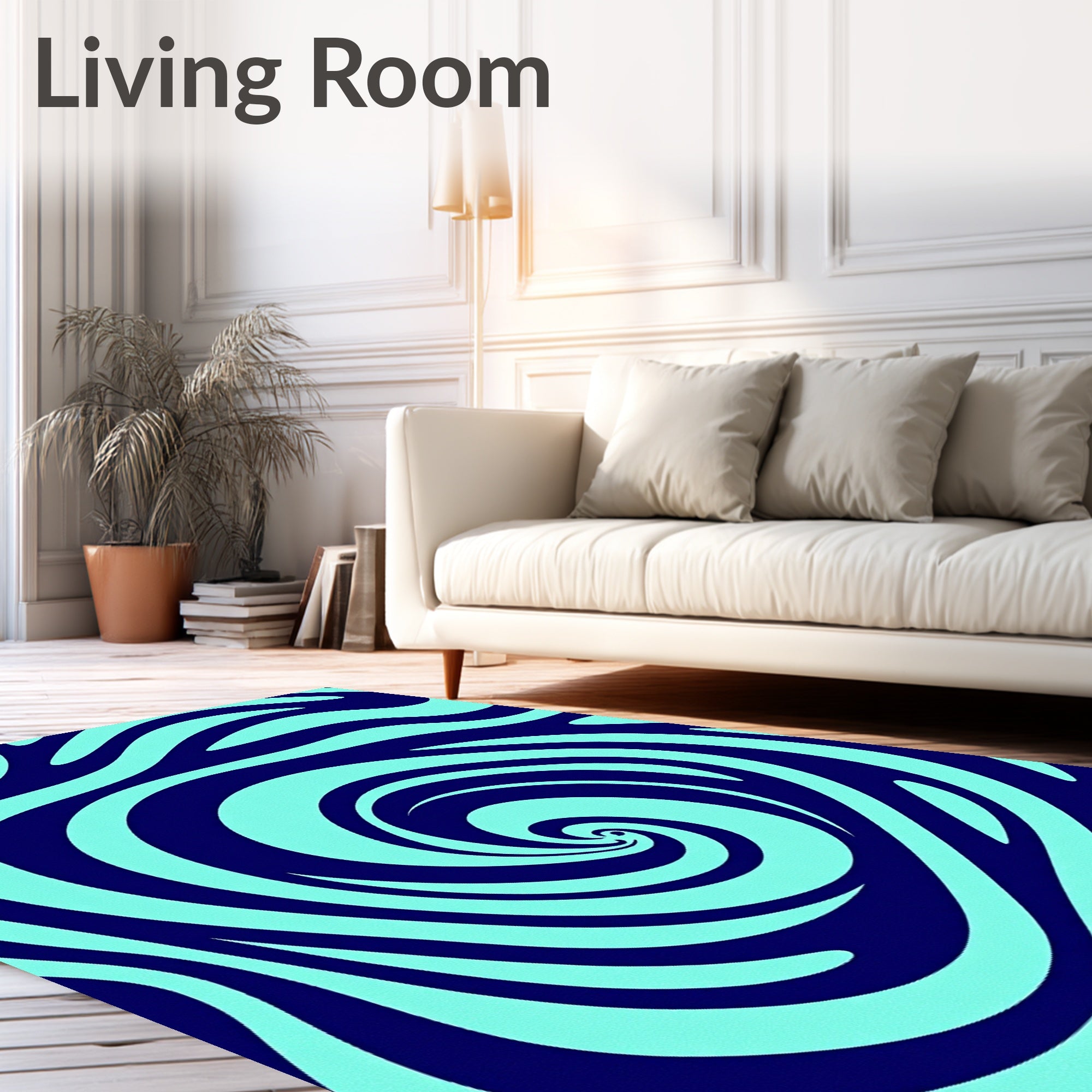 Deep Blue Swirling Aqua Waves Rug