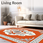 Vibrant Orange White Scroll Medallion Rug