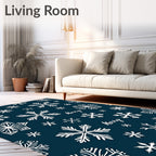 White Snowflakes on Deep Blue Background Rug