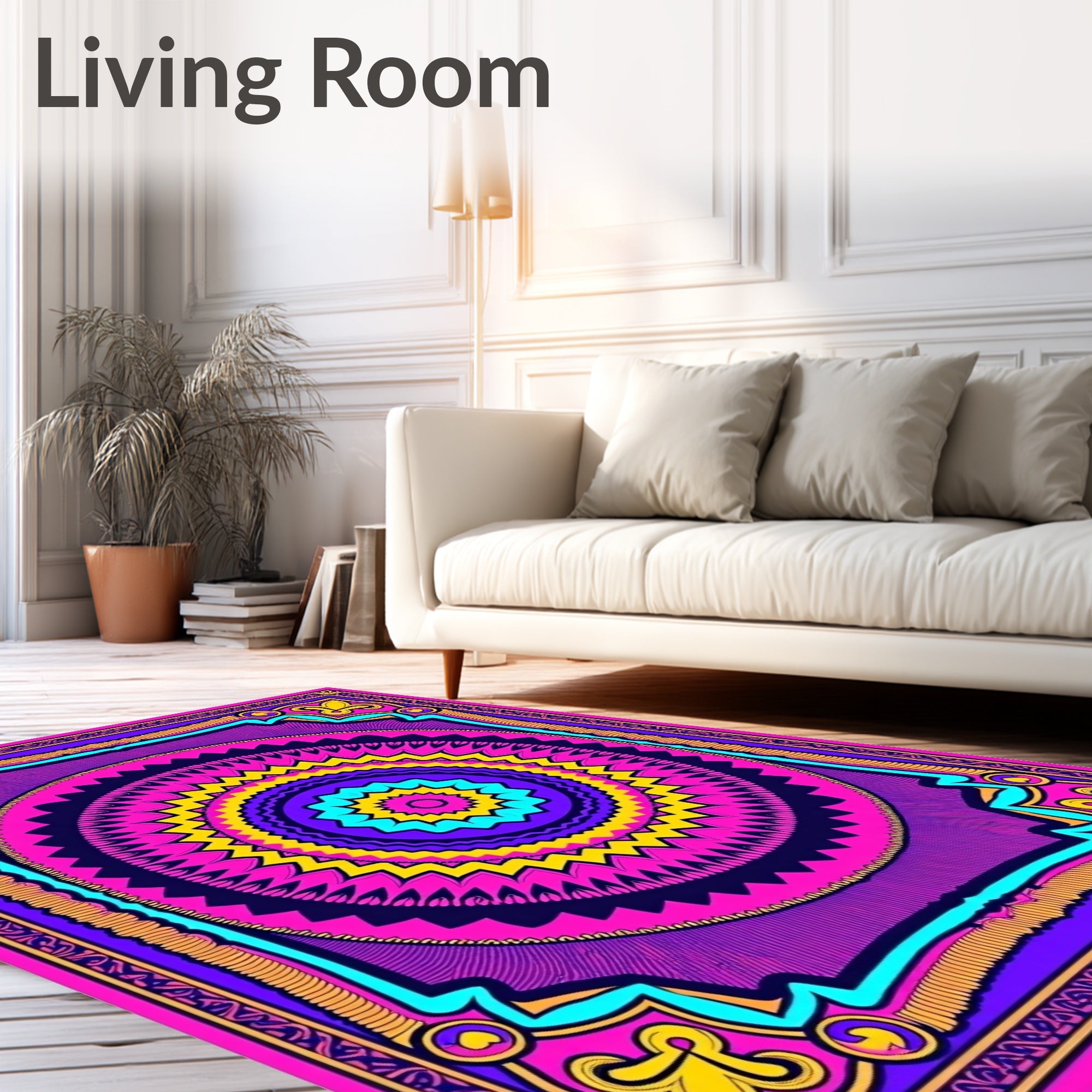 Vibrant Pink Purple Sunburst Medallion Rug