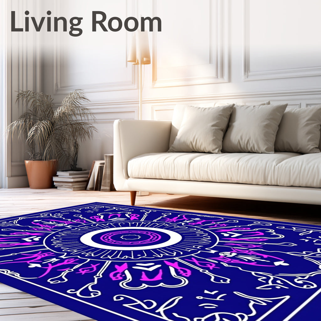 Deep Blue Fanciful Mandala Rug