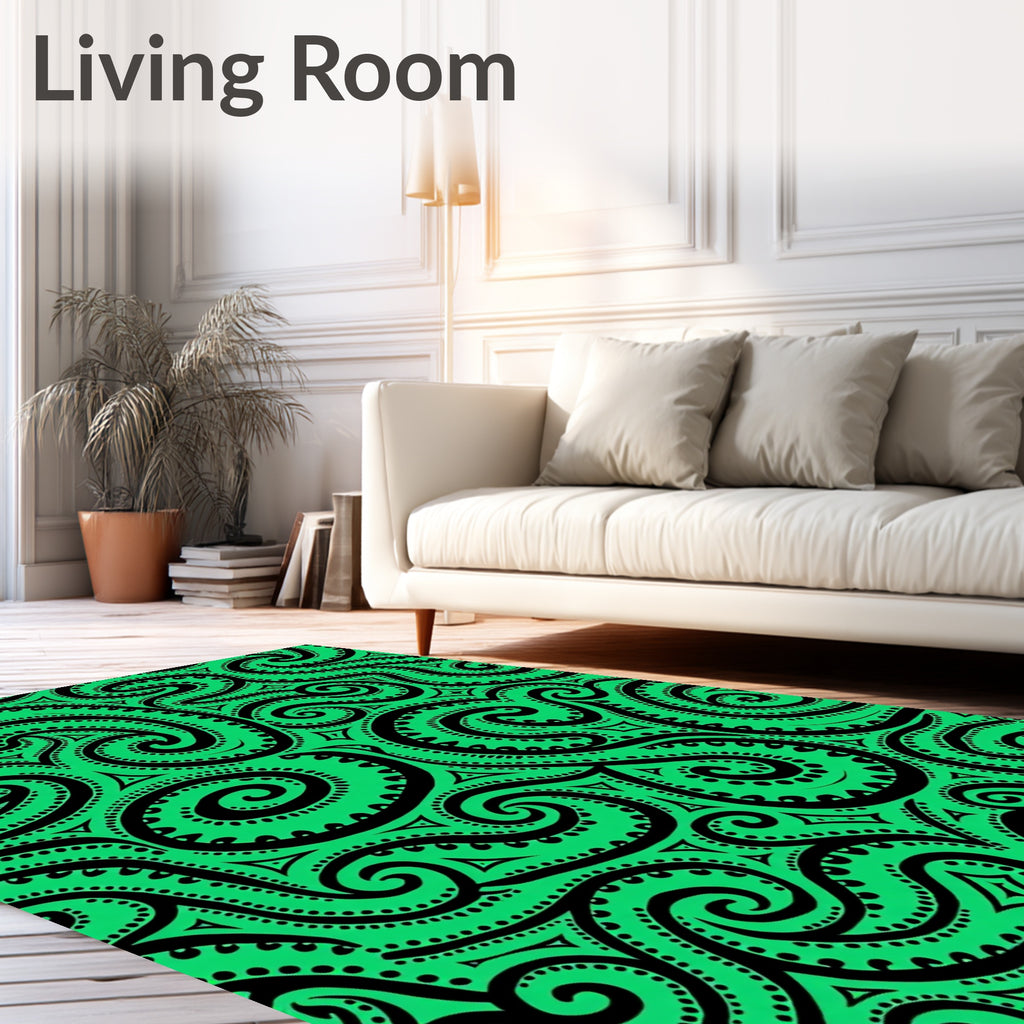 Vibrant Green Swirl Paisley Rug