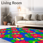 Vibrant Red Floral Green Leaf Garden Rug