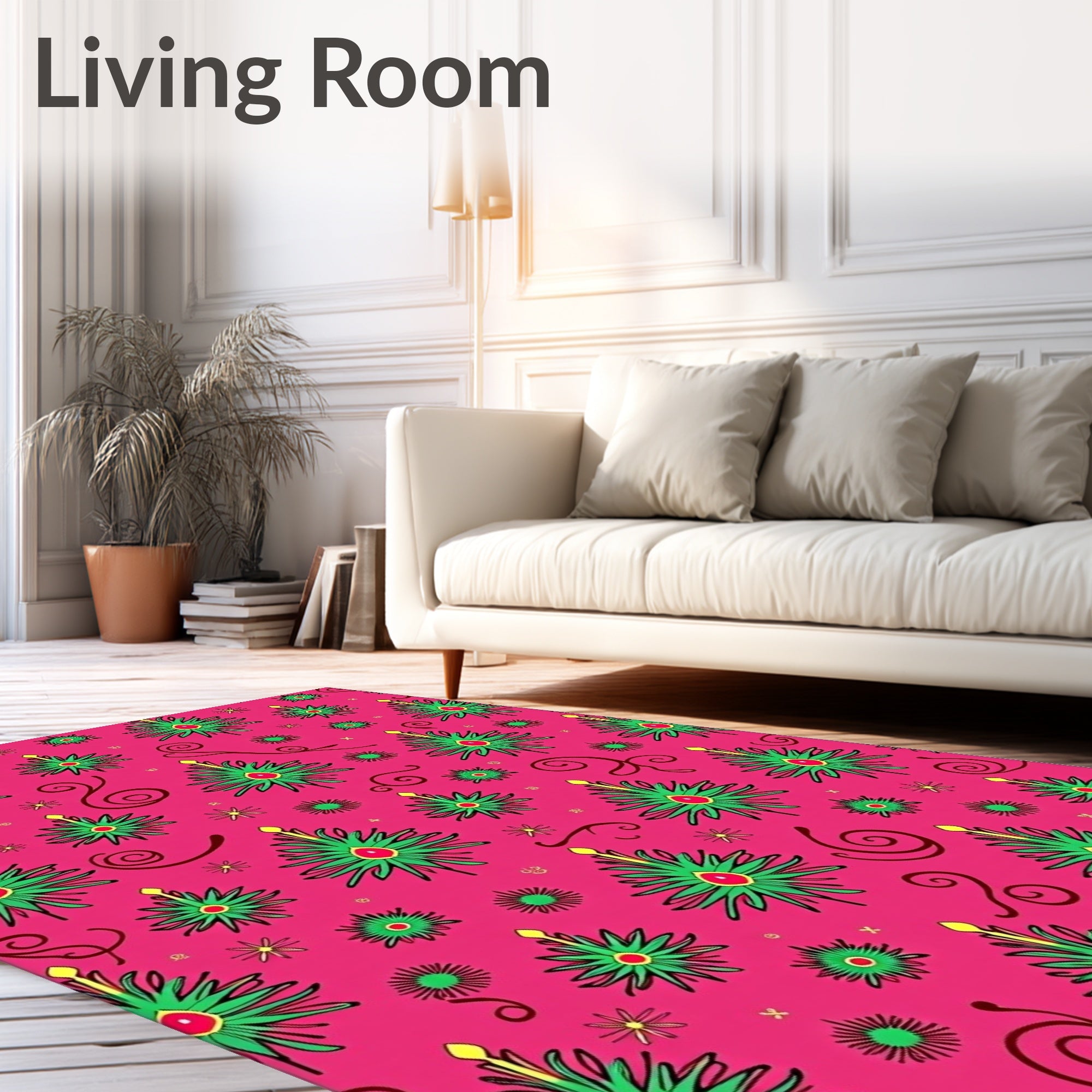 Whimsical Pink Christmas Tree Swirl Rug