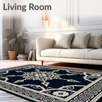 Classic Navy Cream Medallion Border Rug