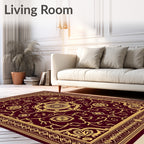 Ornate Burgundy Gold Floral Medallion Rug