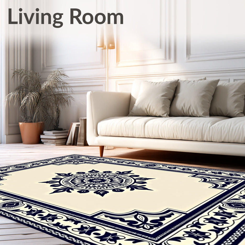 Deep Blue Mandalas Frame Rug