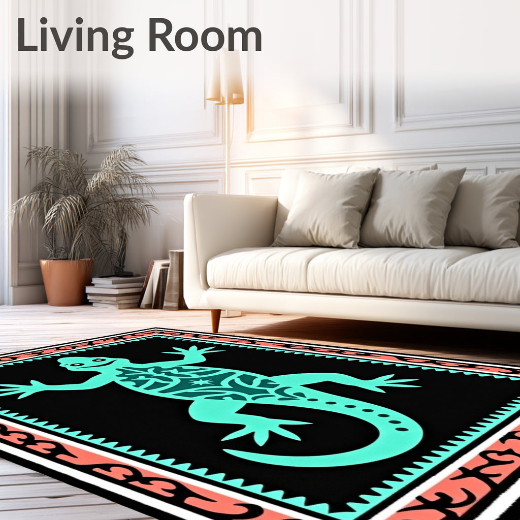 Aqua Gecko Coral Border Rug