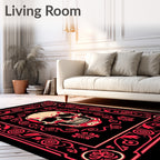 Crimson Skull Floral Ornate Frame Rug