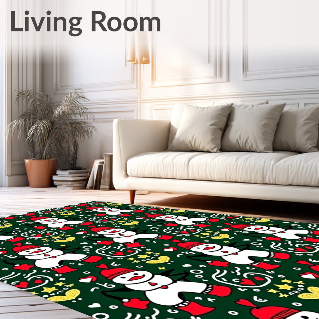 Playful Red Snowman Holiday Hearts Rug