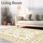 Golden Floral Medallion Cream Harmony Rug