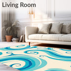 Oceanic Blue Swirls Fluid Waves Rug