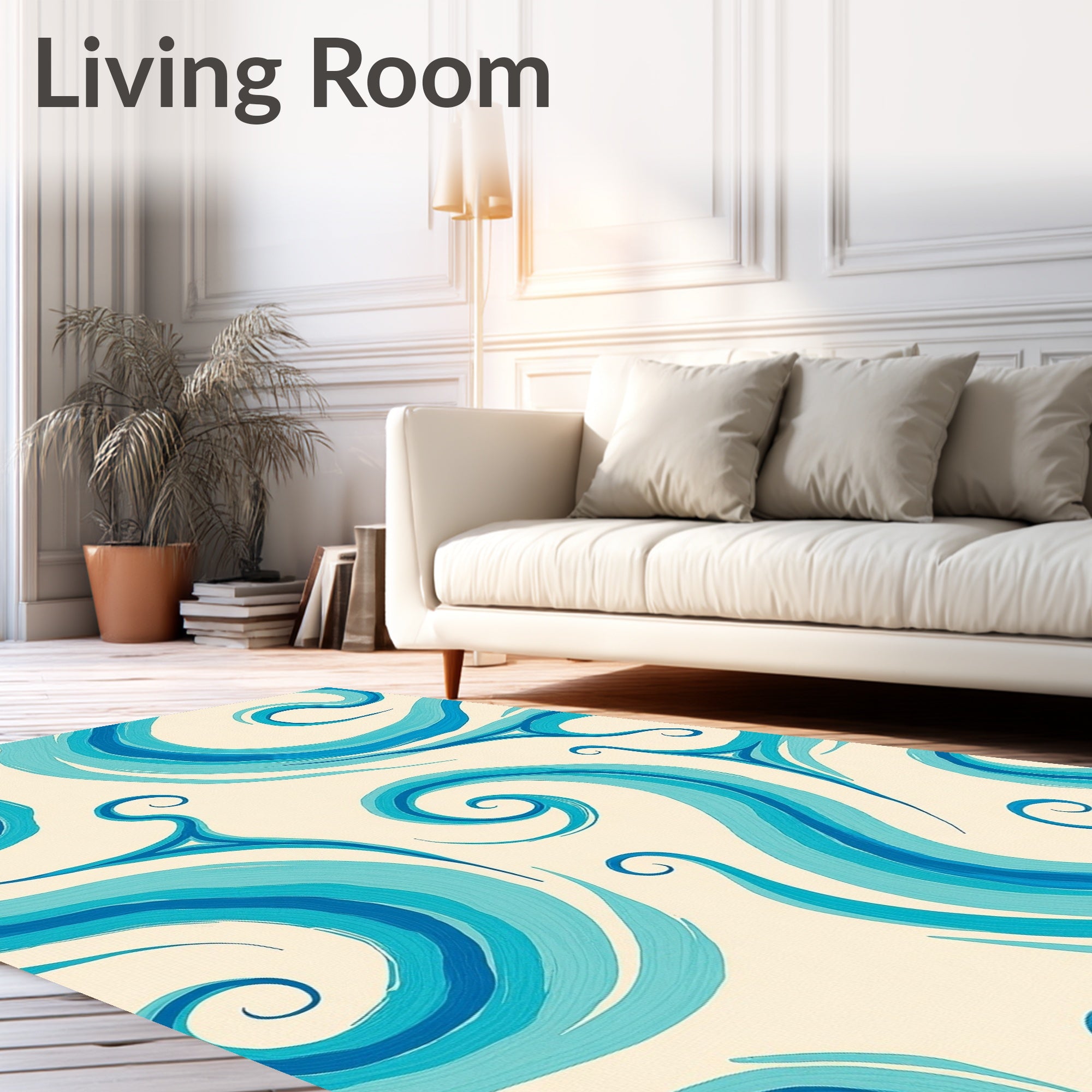 Oceanic Blue Swirls Fluid Waves Rug