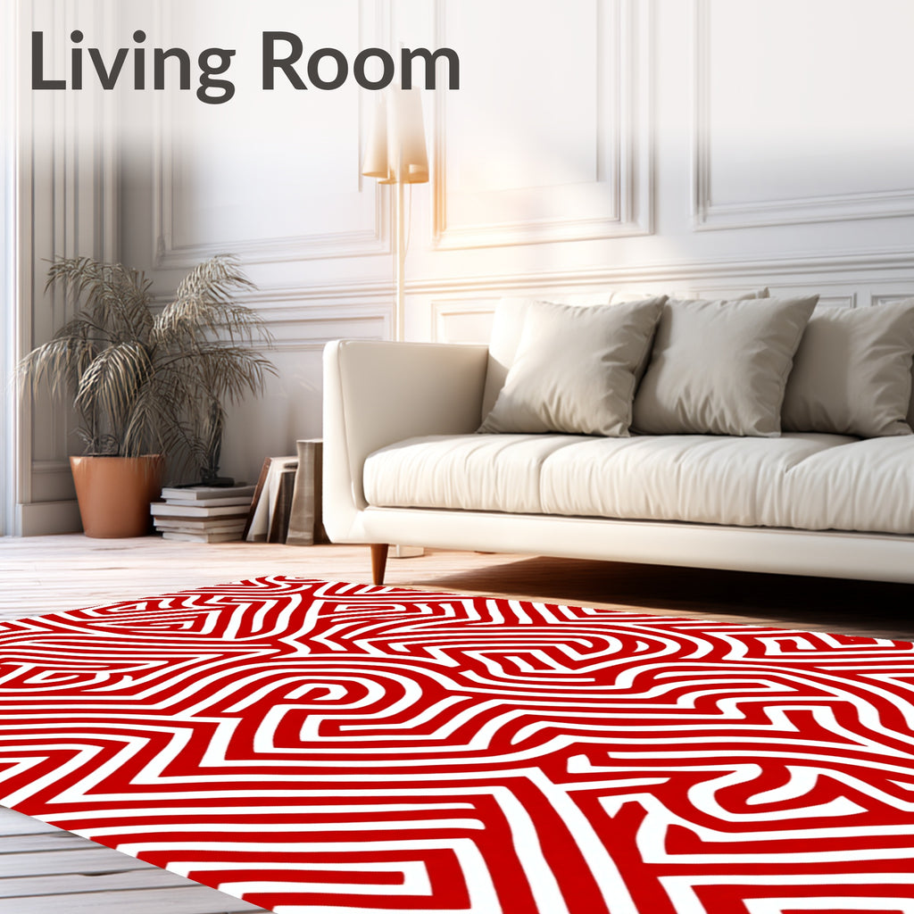Vivid Red White Intertwined Maze Rug