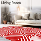 Vivid Red White Intertwined Maze Rug