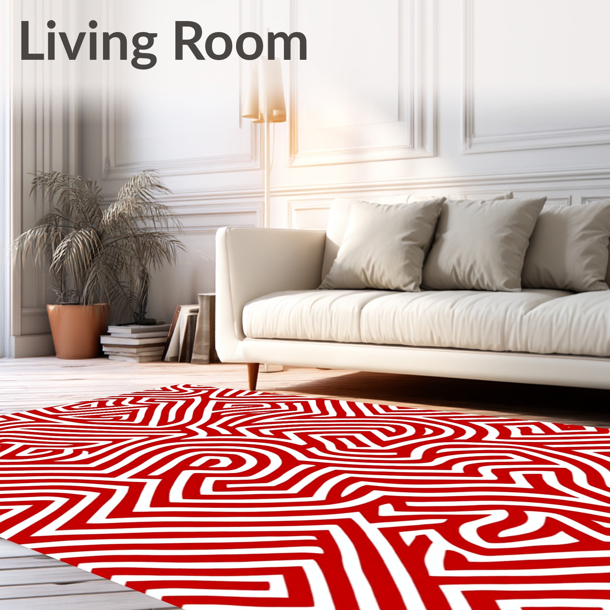 Vivid Red White Intertwined Maze Rug