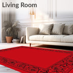 Bold Crimson Rose Garden Border Rug