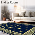 Navy Yellow Celestial Star Border Rug