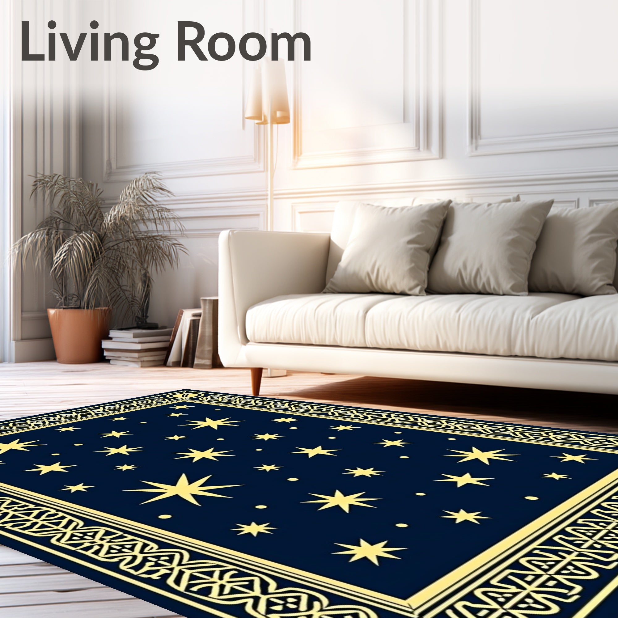 Navy Yellow Celestial Star Border Rug