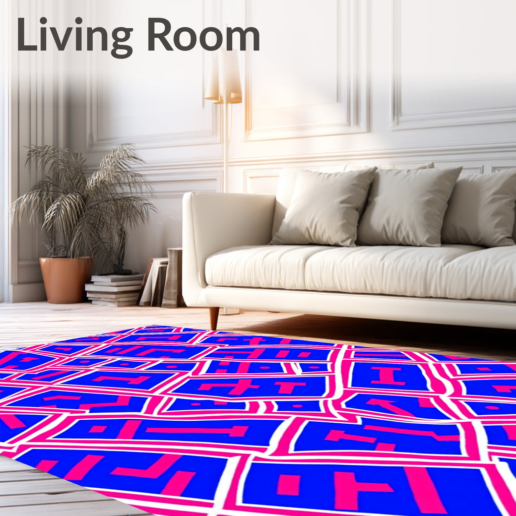 Bold Blue Pink Geometric Fragment Rug