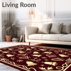 Burgundy Gold Festive Bell Arrangement Rug