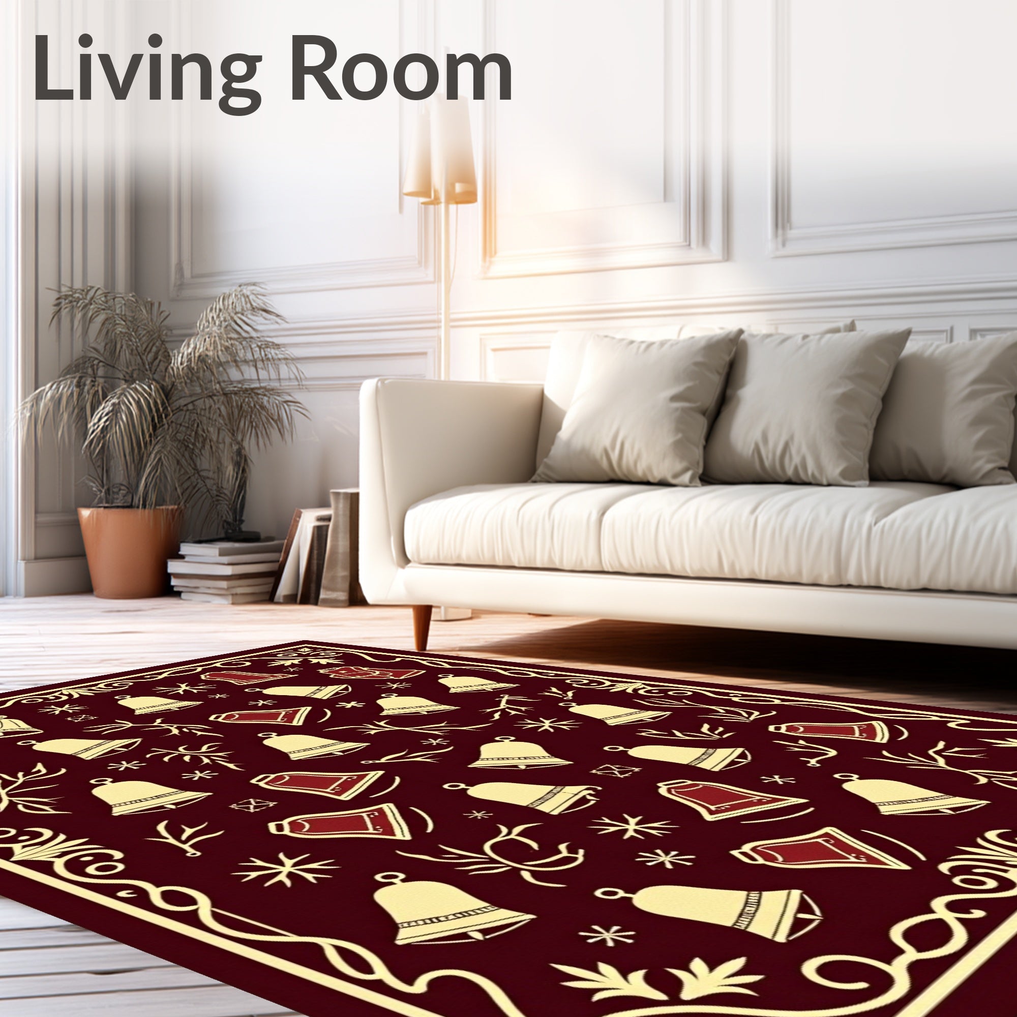 Burgundy Gold Festive Bell Arrangement Rug