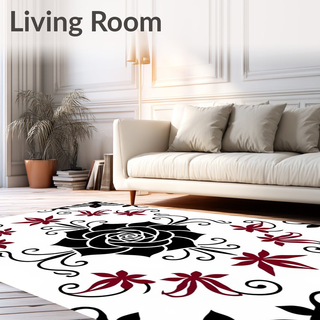 Crimson and Black Floral Medallion Rug