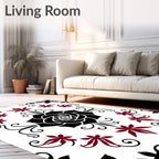 Crimson and Black Floral Medallion Rug
