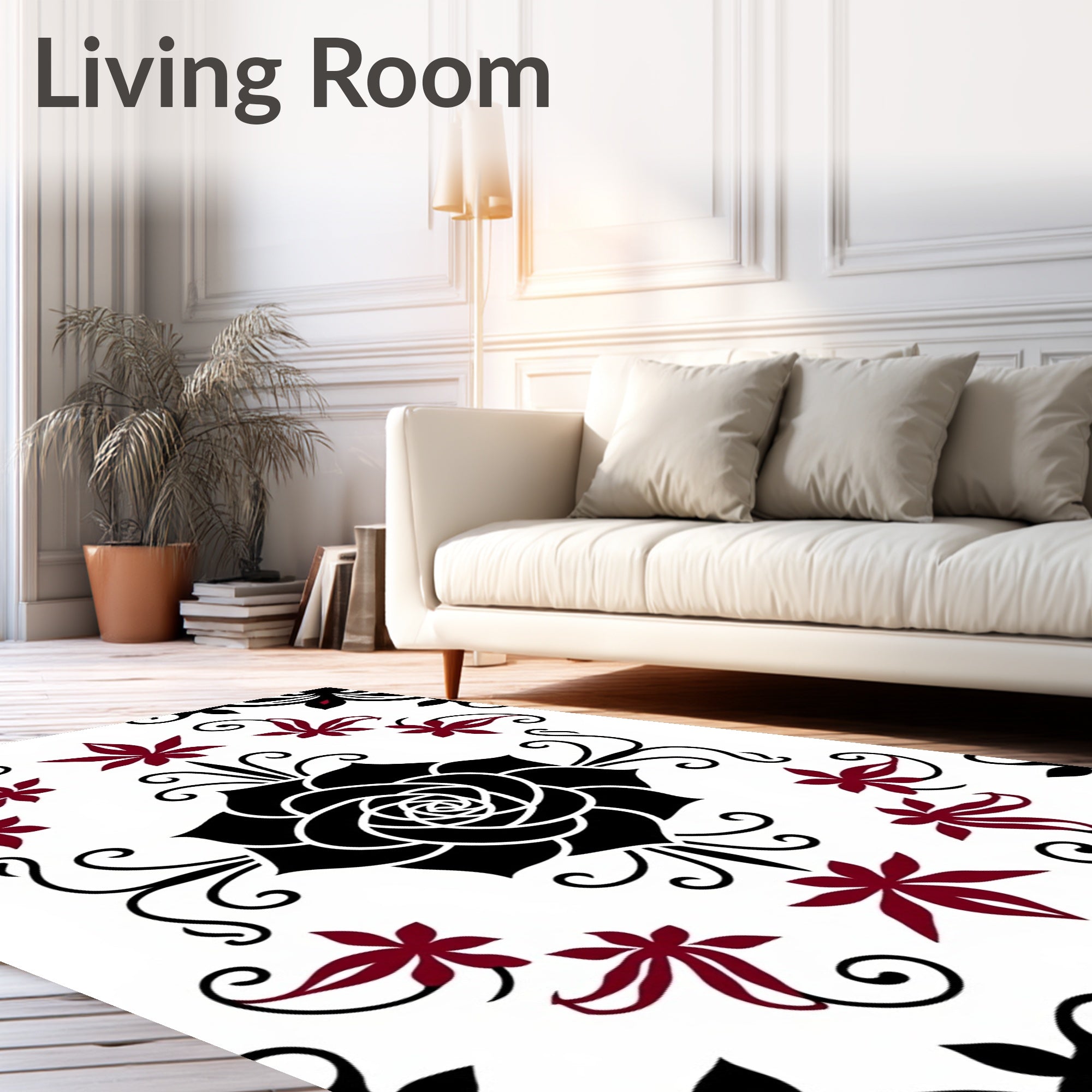 Crimson and Black Floral Medallion Rug
