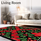 Festive Red Green Holly Floral Square Rug