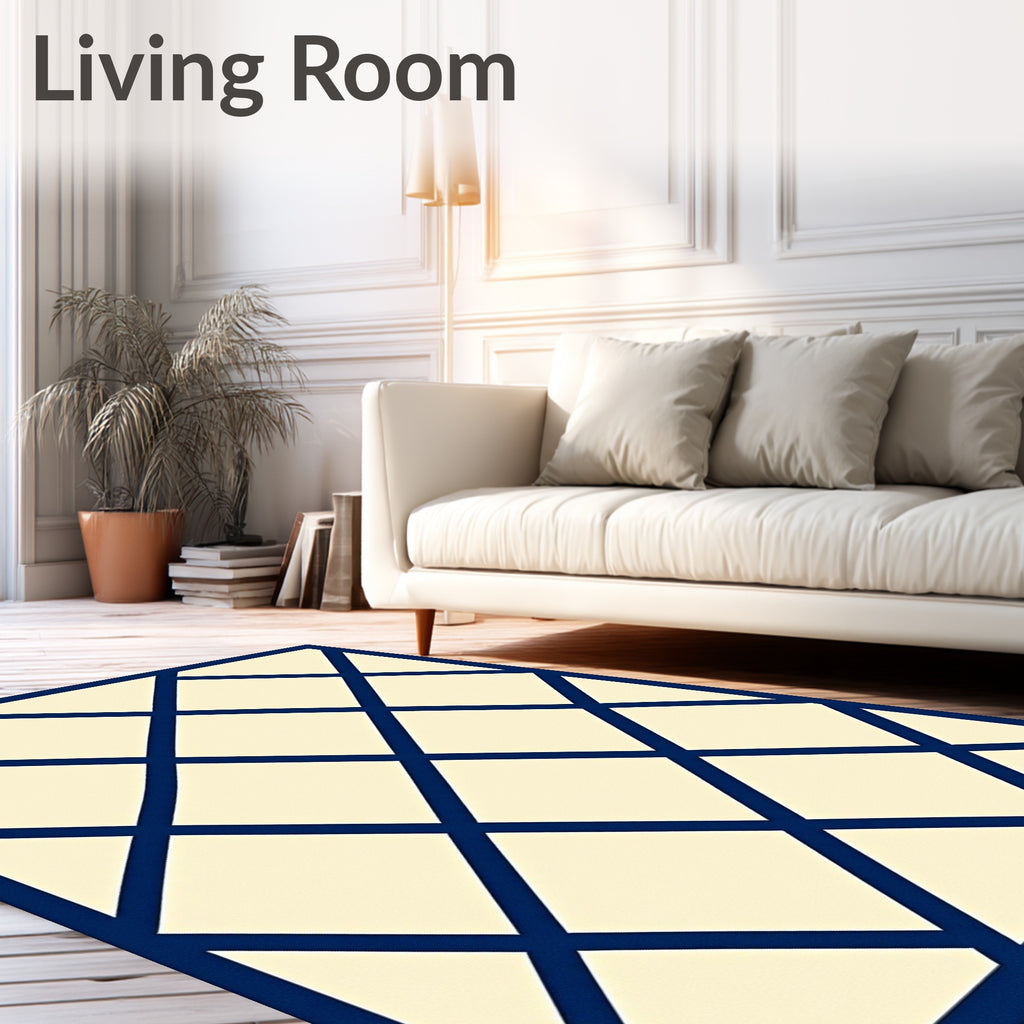 Navy Blue Diamond Lattice Rug