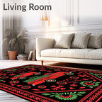 Red Folk Art Trucks Floral Border Rug
