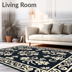 Cream Floral Medallion Navy Rug