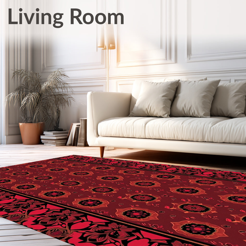 Rich Crimson Bloom Border Medallions Rug