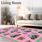 Pink Green Tractor Farm Collage Rug