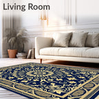Navy Gold Floral Mandala Tassel Rug