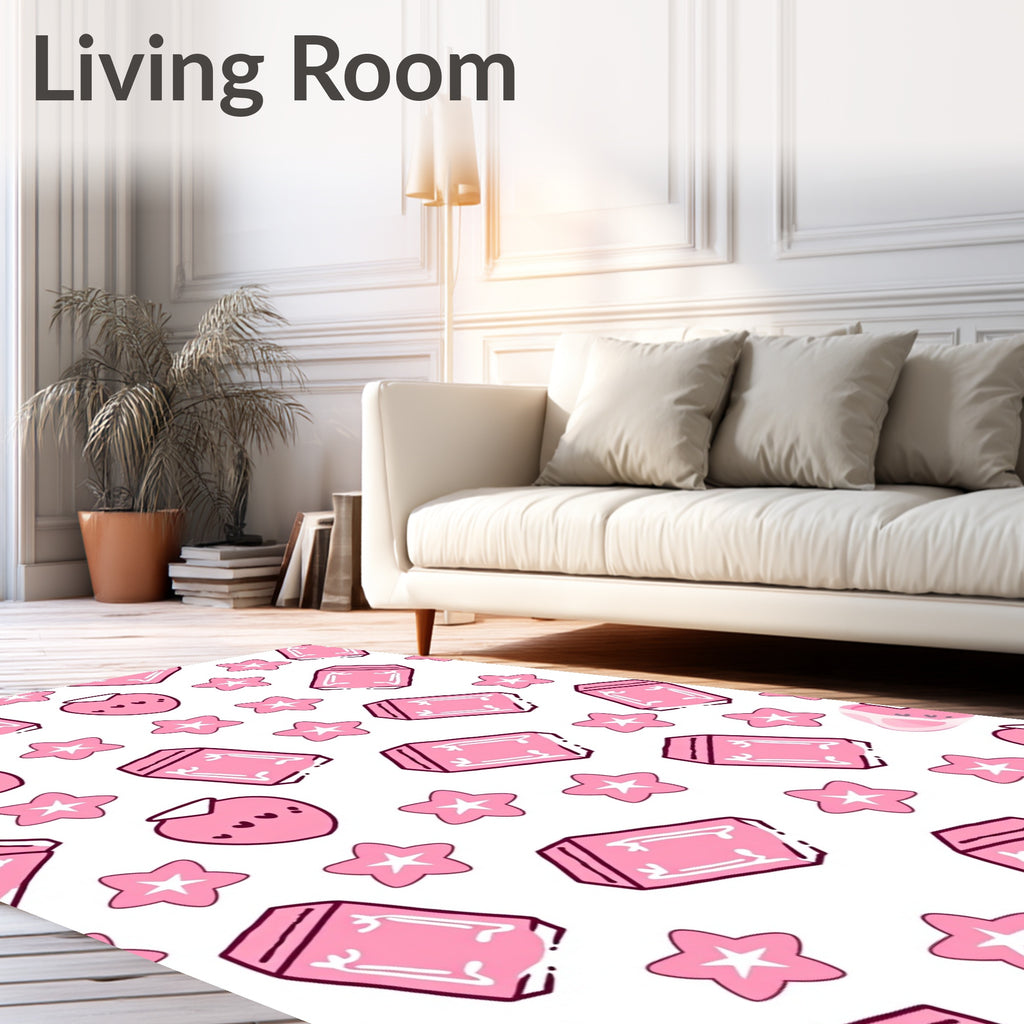 Pink Strawberry Star Confetti Rug