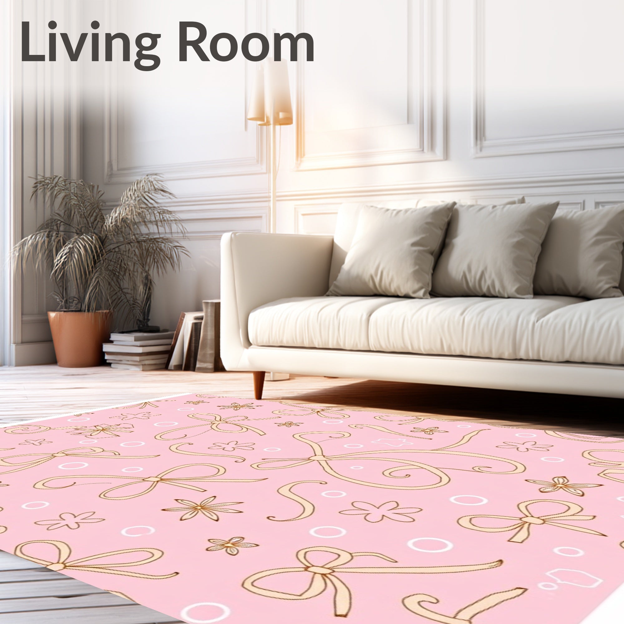 Pink Bows Subtle Flowers Circles Rug