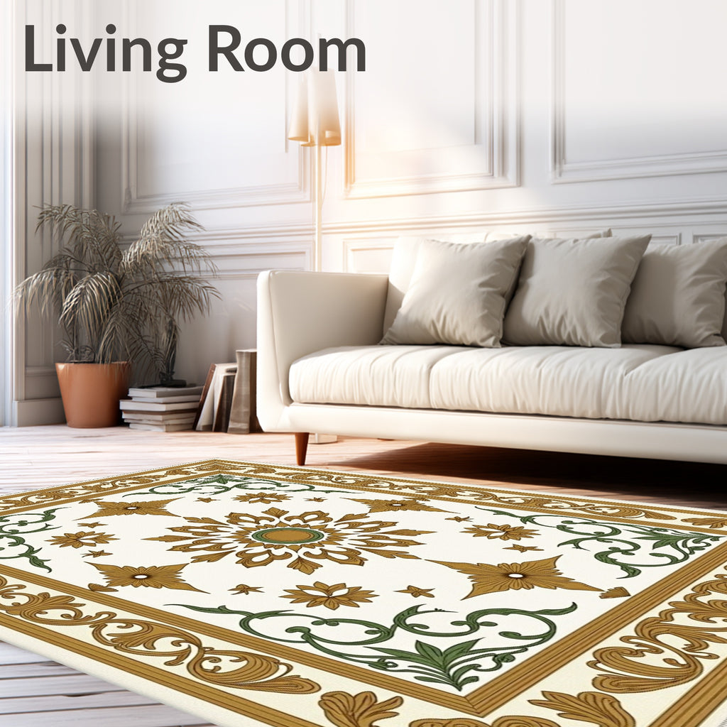Golden Green Scrollwork Medallion Rug