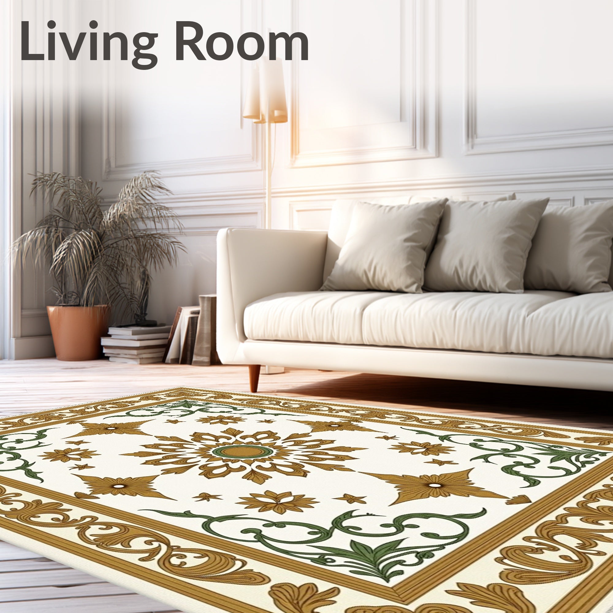 Golden Green Scrollwork Medallion Rug