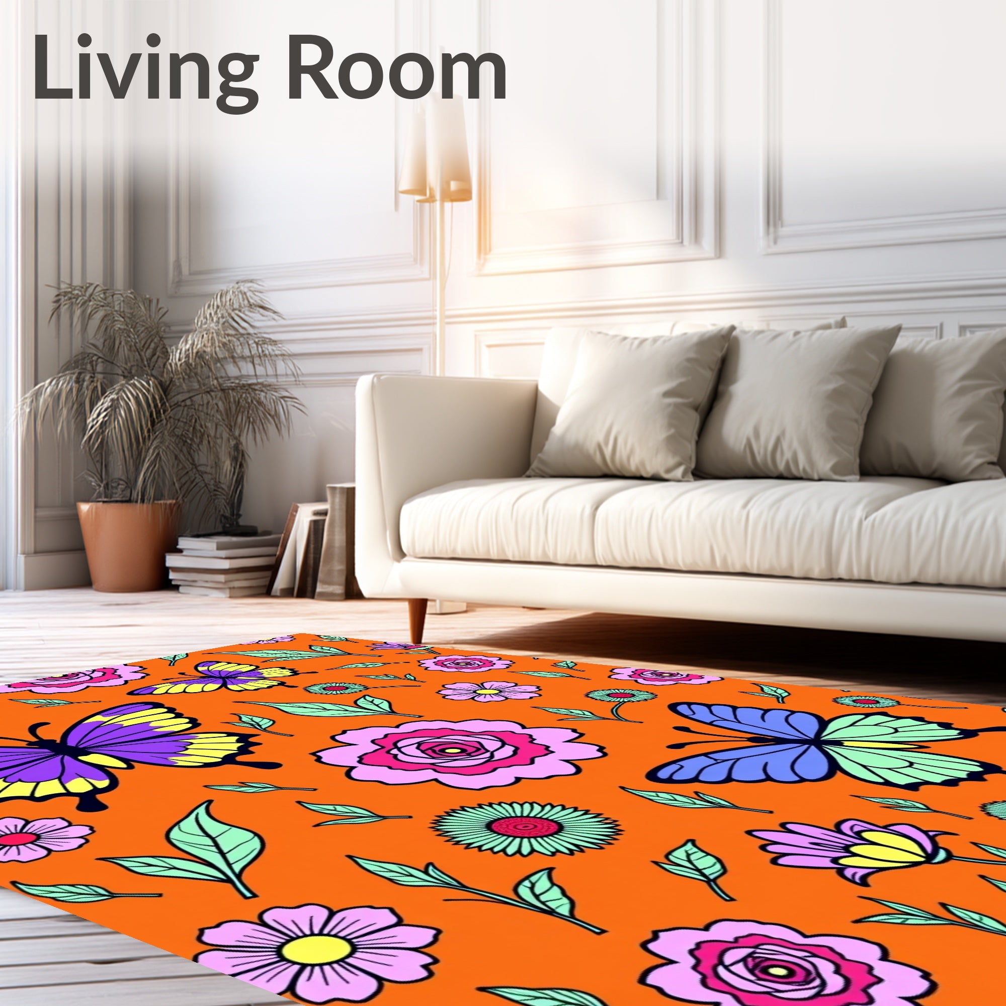 Vibrant Butterfly Floral Garden Rug