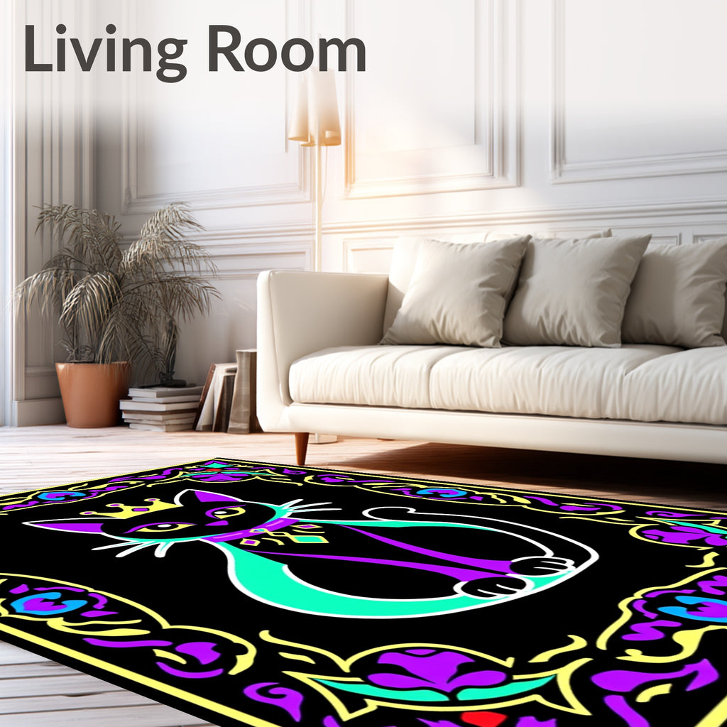 Regal Black Cat in Floral Frame Rug