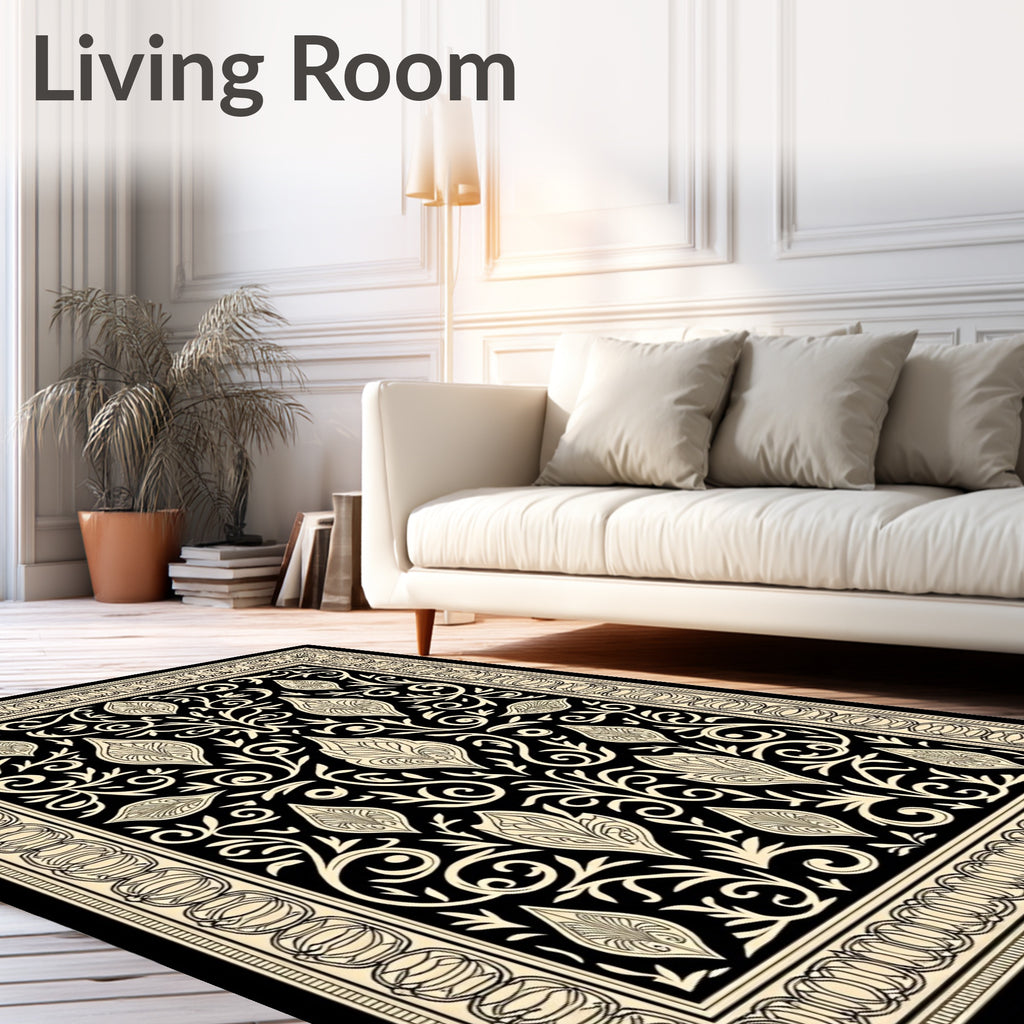 Black Ivory Ornamental Floral Medallions Rug