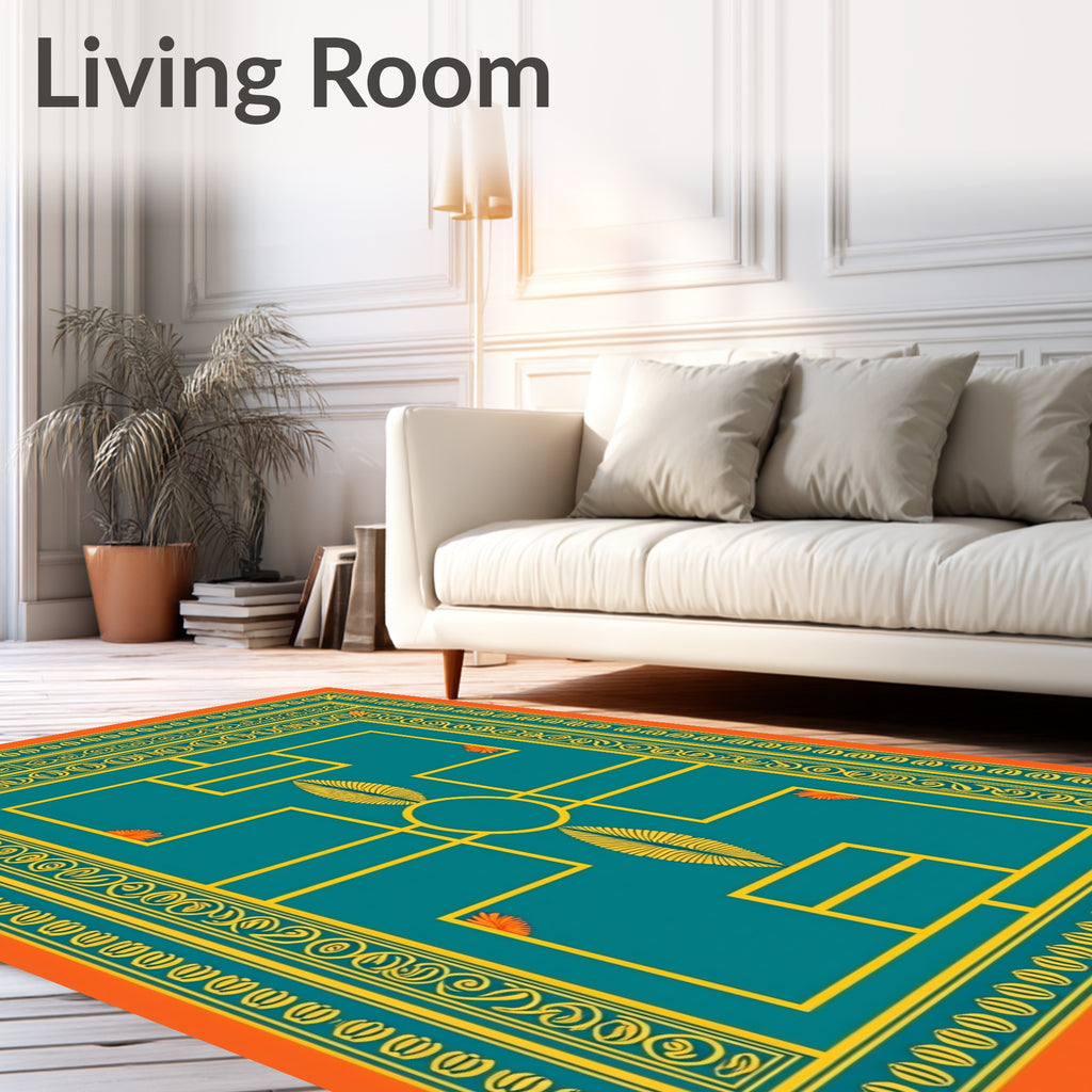 Orange Teal Yellow Geometric Medallion Rug
