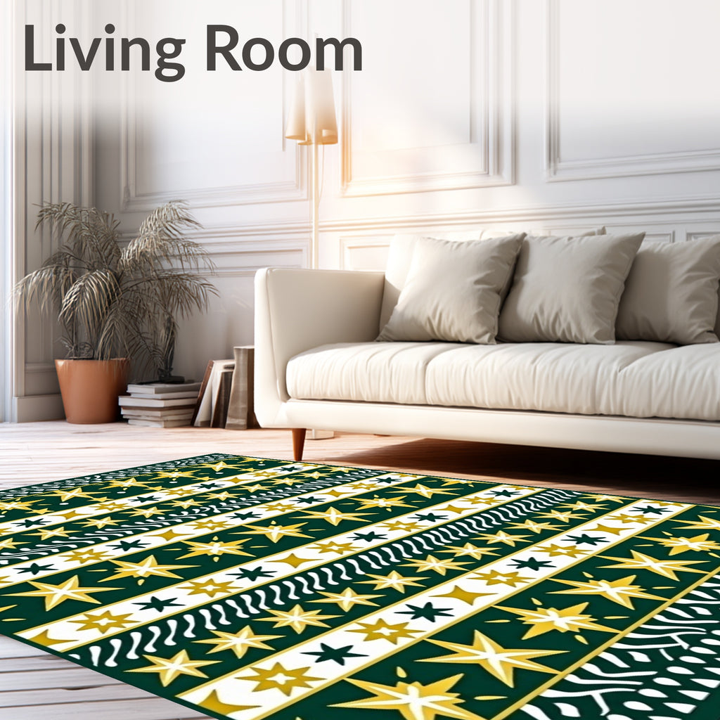 Green Gold Starburst Stripe Rug
