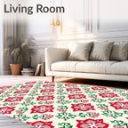 Traditional Red Green Holly Blossom Rug