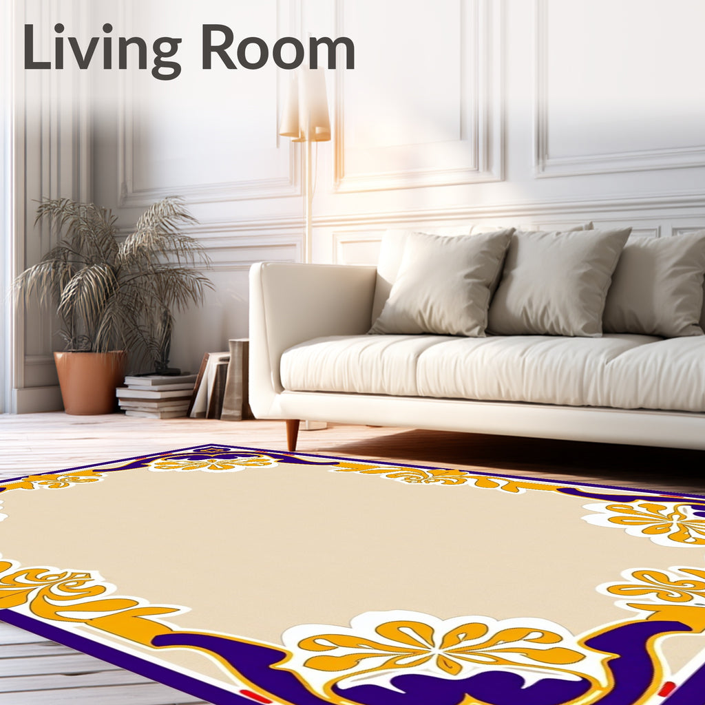Traditional Purple Golden Floral Border Rug