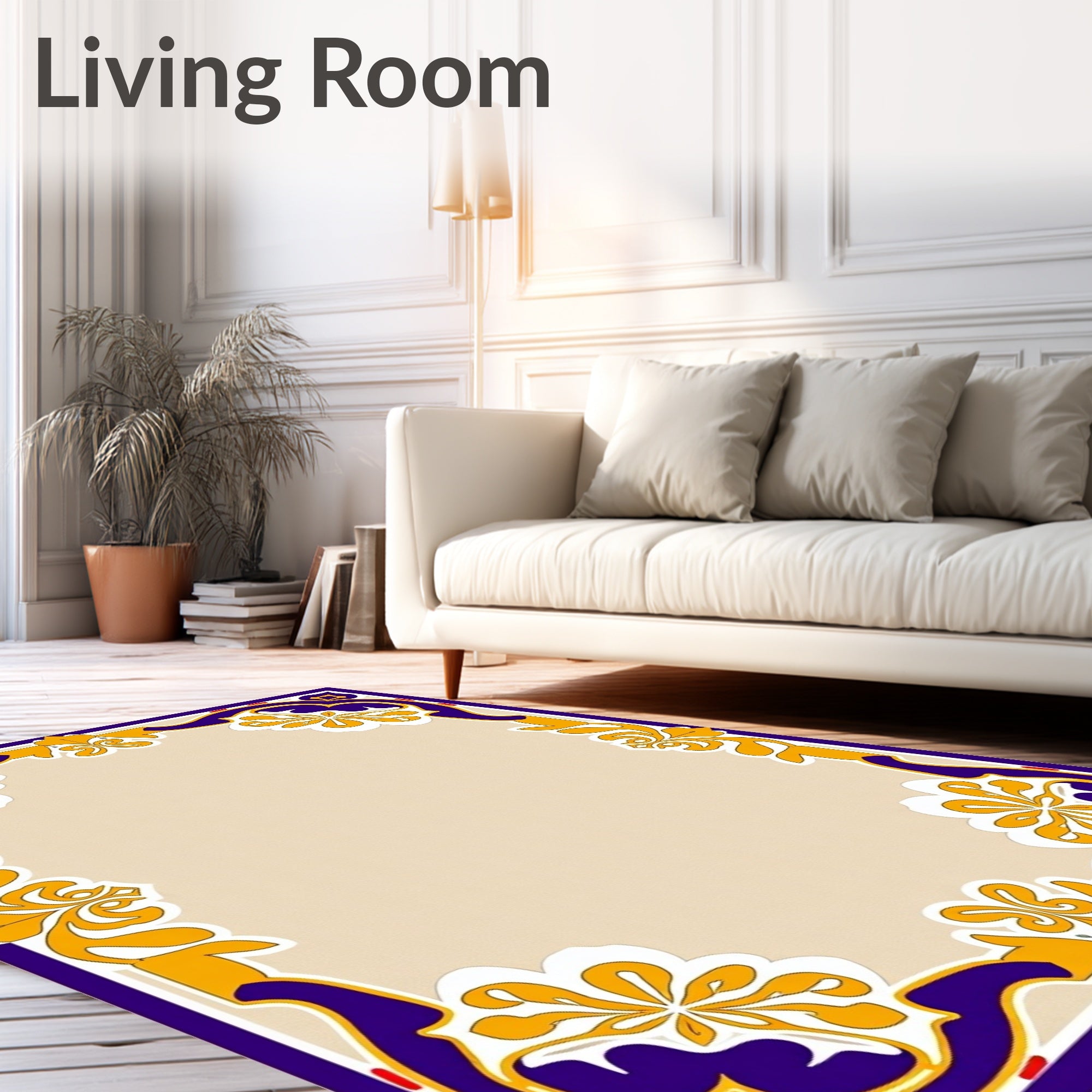 Traditional Purple Golden Floral Border Rug